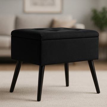Luxe Black Velvet Storage Stool
