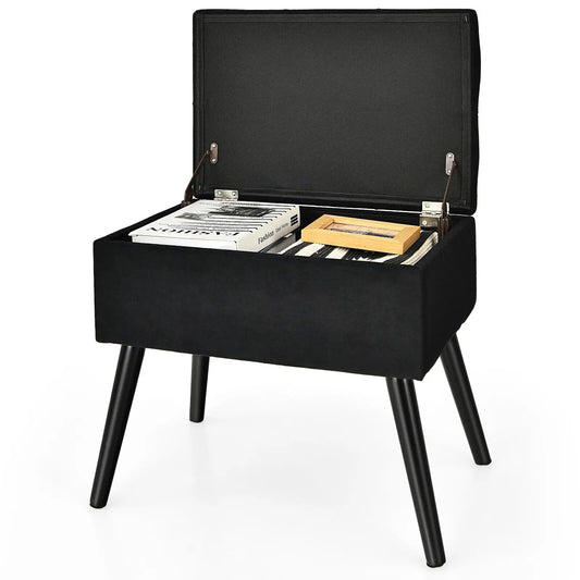 Luxe Black Velvet Storage Stool